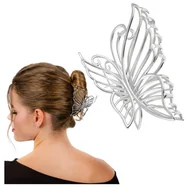 Ozdoby do włosów - Klamra do Włosów Srebrna Metalowa Motyl Duża Spinka Wytrzymała Efektowna - miniaturka - grafika 1