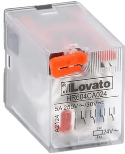 Lovato Przekaźnik przemysłowy ze wskaźnikiem LED i przyciskiem mechanicznym, sterowanie 24VAC, 4C/O, 5A, do gniazd HR6XS4.. HR604CA024 - Sterowniki i przekaźniki - miniaturka - grafika 1