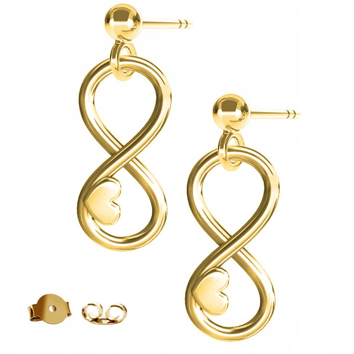 Kolczyki złote Nieskończoność Serce 925