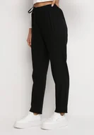 Spodnie damskie - Czarne Bawełniane Spodnie z Gumką w Talii i Prostymi Nogawkami Olalla - miniaturka - grafika 1