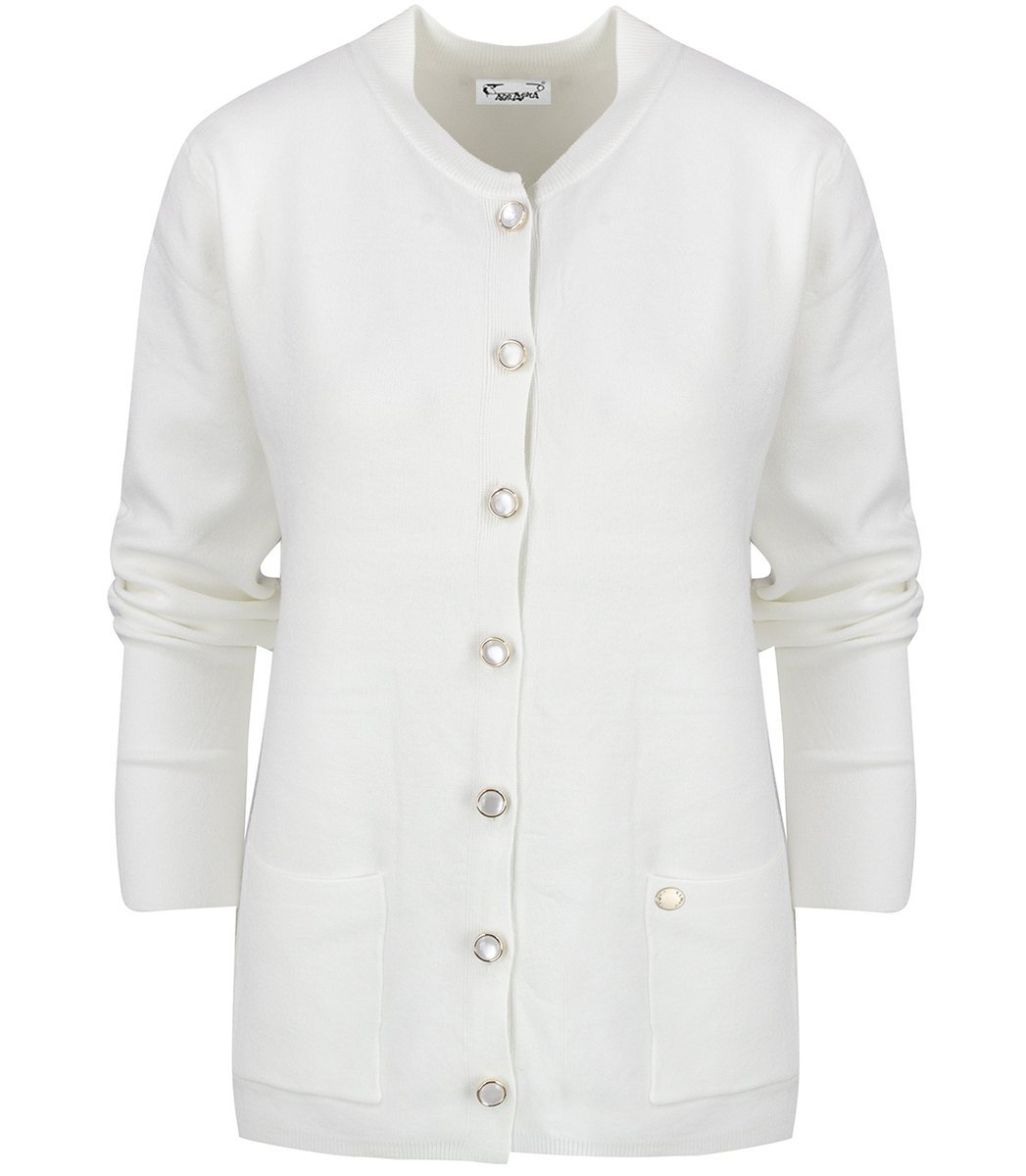 Klasyczny ciepły gruby krótki kardigan sweter EMILIA ozdobne guziki-L/XL