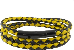 Skórzany naszyjnik skórzany pasek 6 mm męski naszyjnik czarny / żółty 17-100 cm długości z zapięciem dźwigniowym czarny pleciony, długość: 21 centymetrów - Naszyjniki męskie - miniaturka - grafika 1