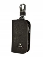 Etui na klucze - SKÓRZANE ETUI na klucze MITSUBISHI logo KLUCZYK brelok ELEGANCKI brąz - miniaturka - grafika 1