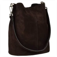 Plecaki worki - Torebka ze skóry naturalnej zamszowej worek brąz czekolada - miniaturka - grafika 1