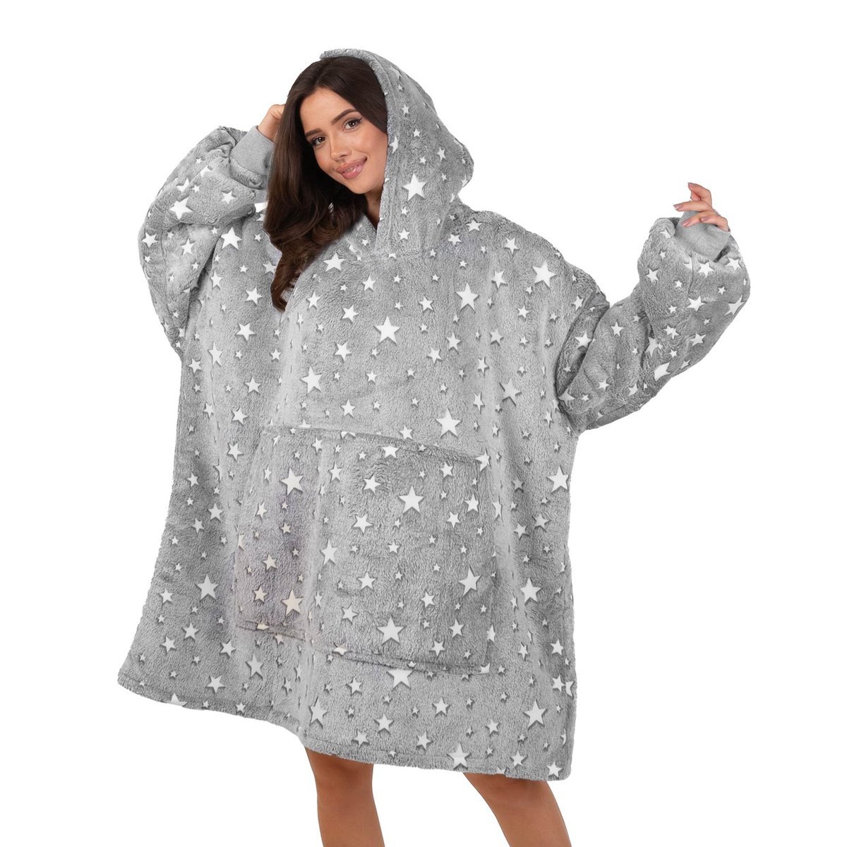 KOCOBLUZA KOC BLUZA CIEPŁA 2w1 GRUBA XXL FUTRZAK POLAR z kapturem OVERSIZE