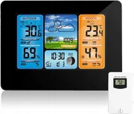 Stacje pogodowe - Bezprzewodowa Stacja Pogodowa Termometr Wilgotność Barometr Alarm Czarna - miniaturka - grafika 1