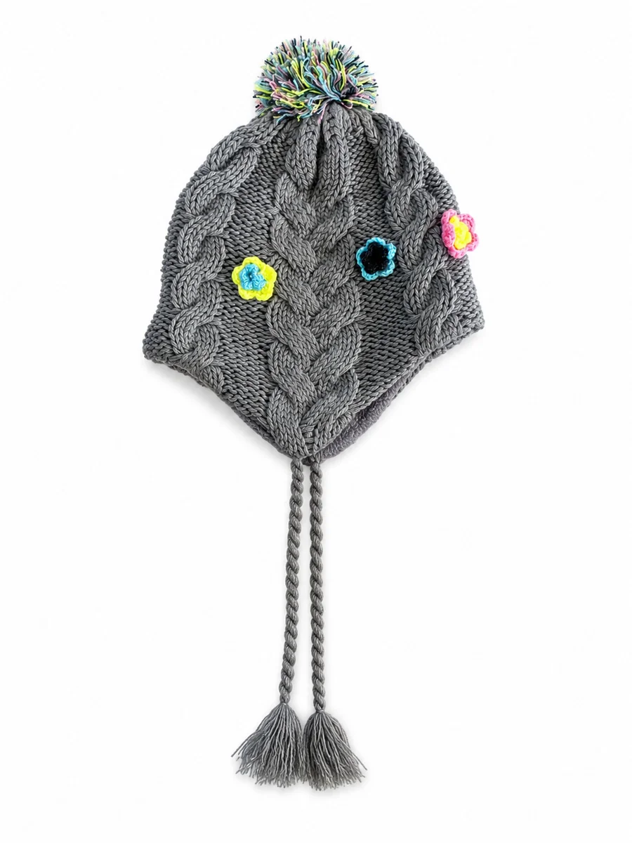 Czapka dziewczęca zimowa z pomponem szara Doll r.55