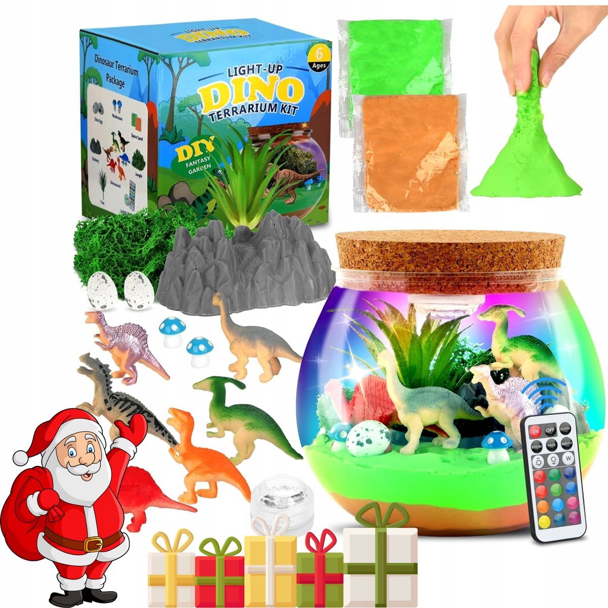 Zestaw Kreatywny dla dzieci TERRARIUM Dinozaury Las w Słoiku LAMPKA LED