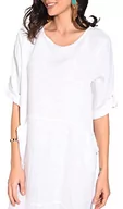 Sukienki - Bonateks damska sukienka 100% lniana wyprodukowana we Włoszech, sukienka z ramiączkami i rozpinaniem z tyłu, biała, rozmiar: XL, biały, XL - miniaturka - grafika 1