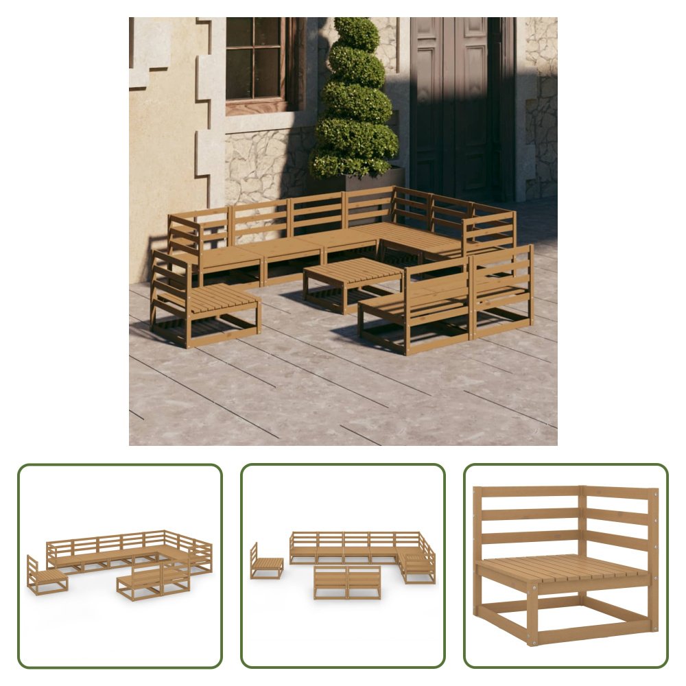 The Living Store 10-częściowy zestaw wypoczynkowy do ogrodu miodowy brąz lite drewno sosnowe