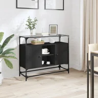 Szafki RTV - vidaXL Szafka boczna ze szklanym blatem, czarna, 98x35x81 cm - miniaturka - grafika 1