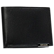 Portfele - Czarny elegancki klasyczny poziomy portfel męski ze skóry naturalnej RONALDO rozbudowany na karty i dokumenty schowek na suwak ochrona RFID STOP - miniaturka - grafika 1