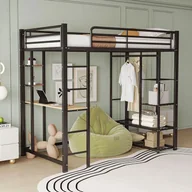 Łóżka dla dzieci i młodzieży - Łóżko piętrowe 90 x 200 cm z biurkiem, półkami i szafą - Metal + MDF - Czarne (Bez materaca) - miniaturka - grafika 1