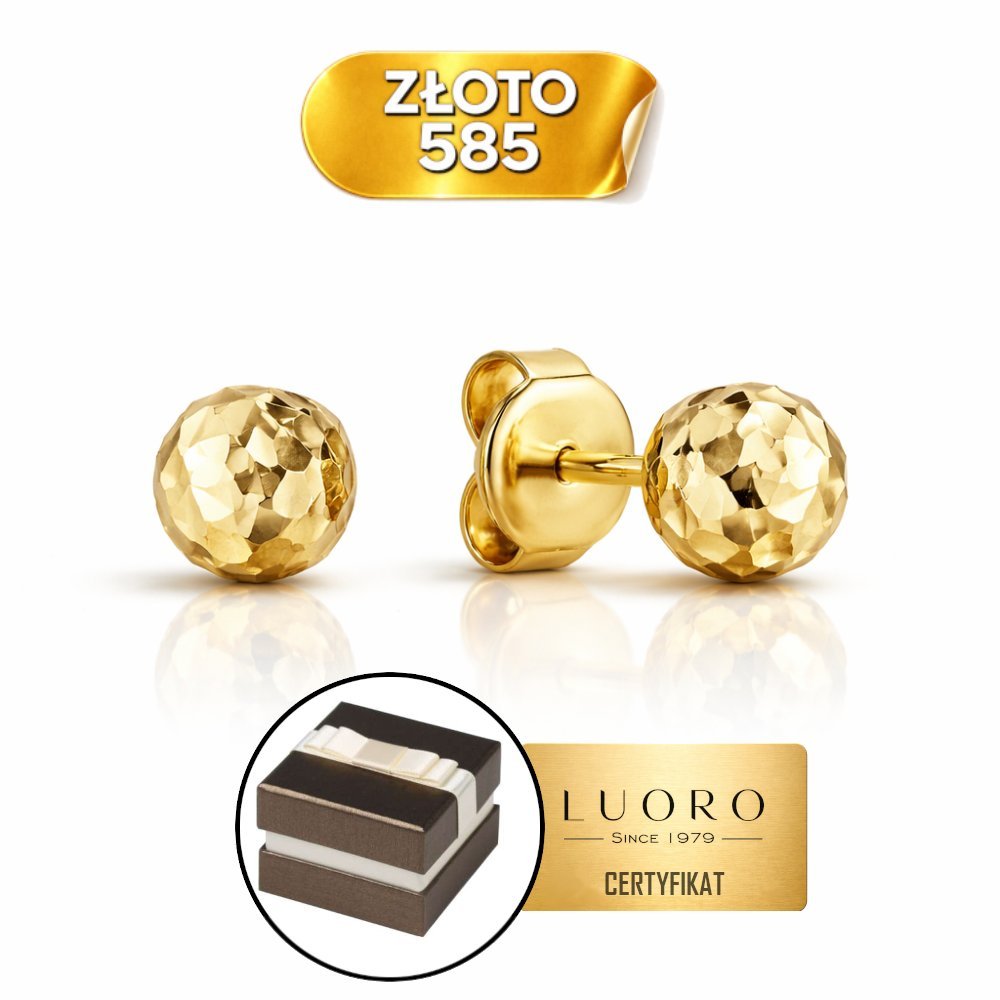 KOLCZYKI ZŁOTE 585 14K KULKI DIAMENTOWANE 3 MM SZTYFT ELEGANCKIE