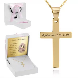 Złoty Krzyżyk z łańcuszkiem / Prezent na chrzest / Komunię / z Grawerem - Dewocjonalia - miniaturka - grafika 1