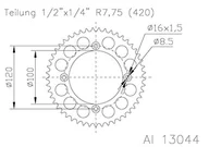 Części motocyklowe - Corona plato transmision ESJOT Aluminio 51-13044 53 dientes - miniaturka - grafika 1