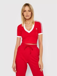 Koszulki sportowe damskie - Adidas T-Shirt HC2038 Czerwony Cropped Fit - grafika 1