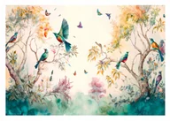 Fototapety - Fototapeta PTAKI AKWARELA Natura Drzewa 368x254 - miniaturka - grafika 1