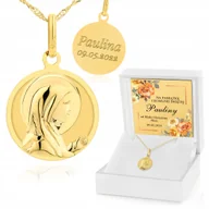 Biżuteria dla dzieci - Złoty Medalik z Łańcuszkiem 585 Grawerem na Komunię Pamiątka Komunii - miniaturka - grafika 1