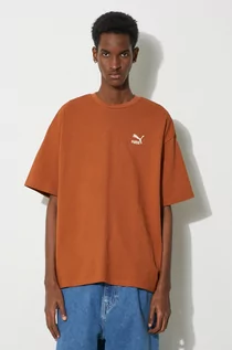 Koszulki męskie - Puma t-shirt bawełniany męski kolor brązowy z aplikacją - grafika 1