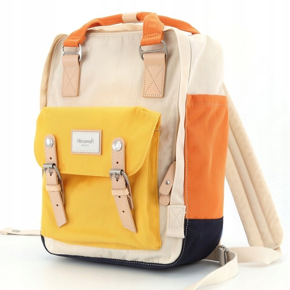 Plecak szkolny miejski outdoor Himawari HM188L na laptopa 13,3 14,1 krem-żó
