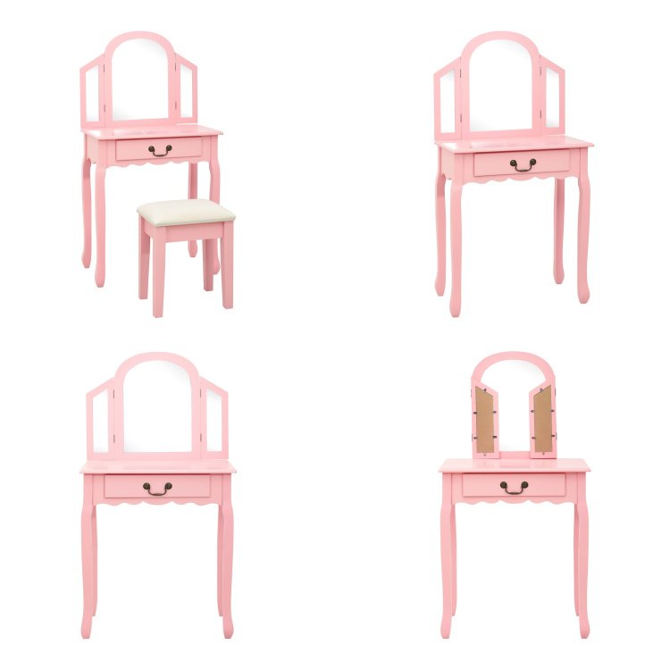 vidaXL Toaletka z taboretem Różowa 65x36x128 cm Drewno Paulownia MDF - Toaletka - Toaletki - Szafki podumywalkowe - Toaletki