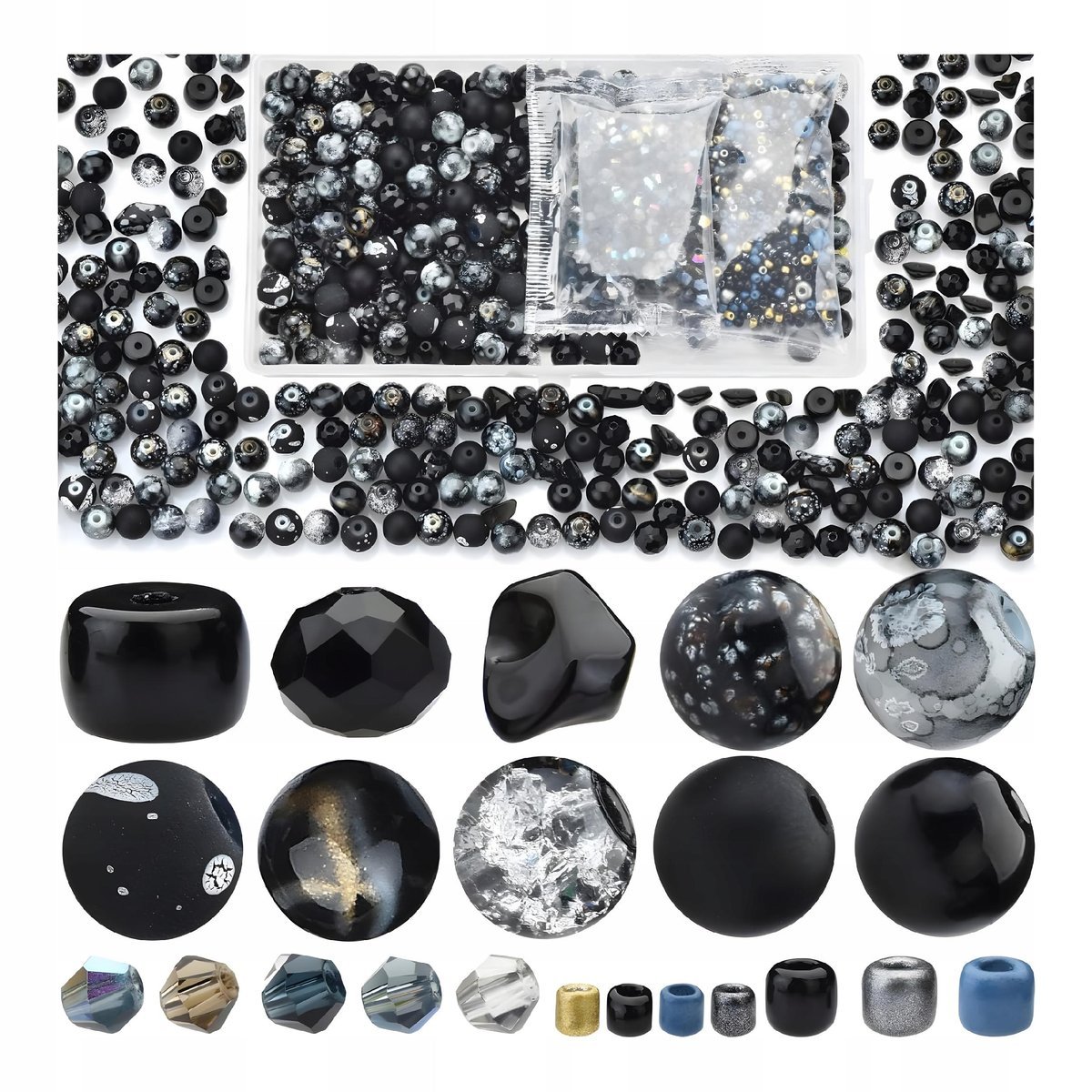 Koraliki zestaw DIY do bransoletek i naszyjników mix 900 szt. czarne