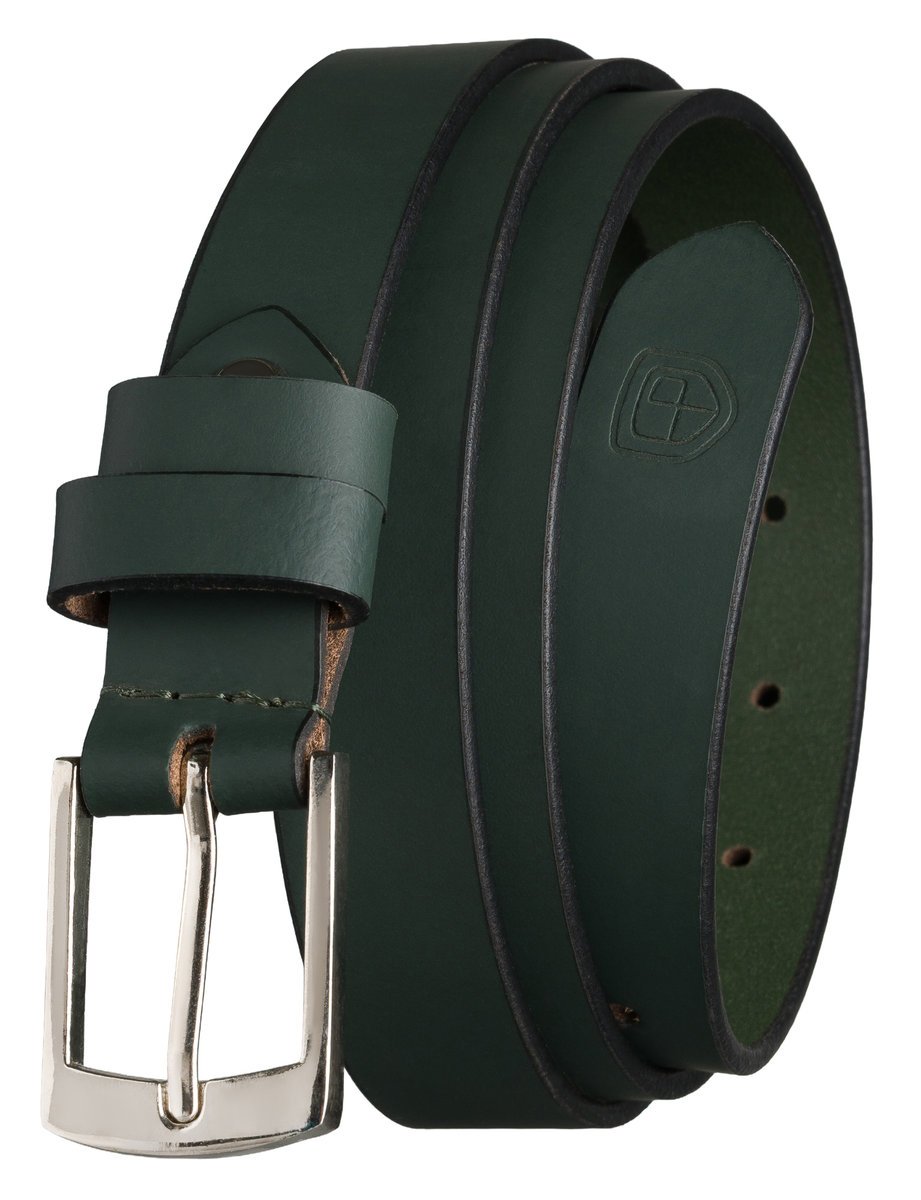 Pasek damski skórzany do spodni klasyczna klamra bezniklowa ze skóry naturalnej Peterson zielony 110