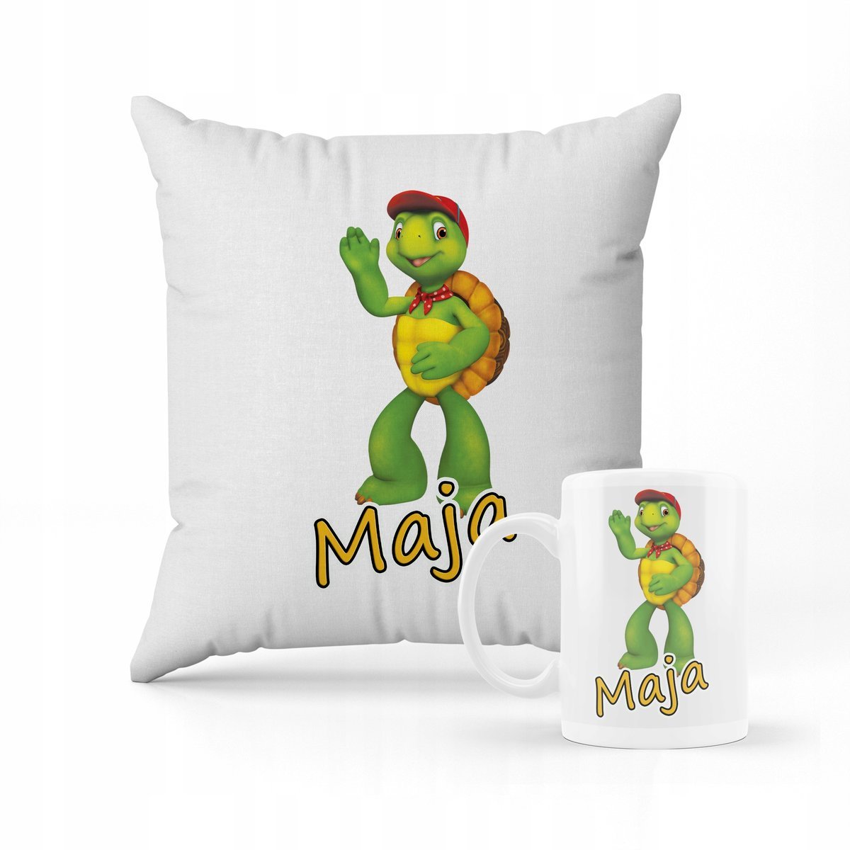 ZESTAW PODUSZKA + KUBEK PREZENT DLA DZIECKA ŻÓŁW FRANKLIN + IMIĘ
