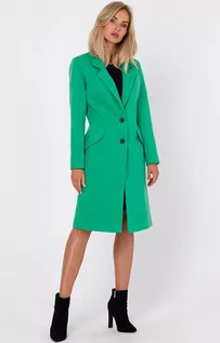 Płaszcze damskie - Klasyczny płaszcz flauszowy w kolorze soczystej zieleni M758, Kolor intensywna zieleń, Rozmiar M, MOE - Primodo.com - grafika 1