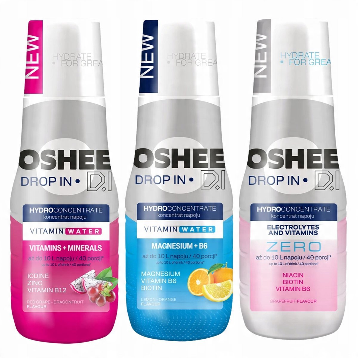 Zestaw 3x Syrop OSHEE Pomarańcza + Dragonfruit + Grapefruit ZERO bez Cukru