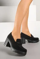 Półbuty damskie - Czarne Półbuty na Słupku ze Skórzaną Wkładką Ozdobione Łańcuchem Tuella - miniaturka - grafika 1