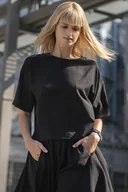 Koszule damskie - Wiskozowy t-shirt oversize - czarny - miniaturka - grafika 1