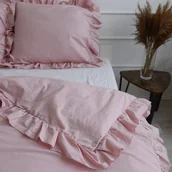 Pościel - Pościel bawełniana z falbanką - brudny róż [Rozmiar: 140/200 i 70/80] - miniaturka - grafika 1