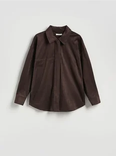 Reserved - Koszula z imitacji zamszu - ciemnobrązowy - Koszule damskie - miniaturka - grafika 1
