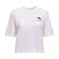 Bluzki damskie - ONLY BIAŁA BLUZKA Z KRÓTKIM RĘKAWEM I HAFTEM KAPELUSZA M 6BA - miniaturka - grafika 1