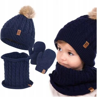 Komplet Czapka Dziecięca Zimowa Komin Rękawiczki Chłopięca Dziewczęca Polar - Czapki dla dzieci - miniaturka - grafika 1