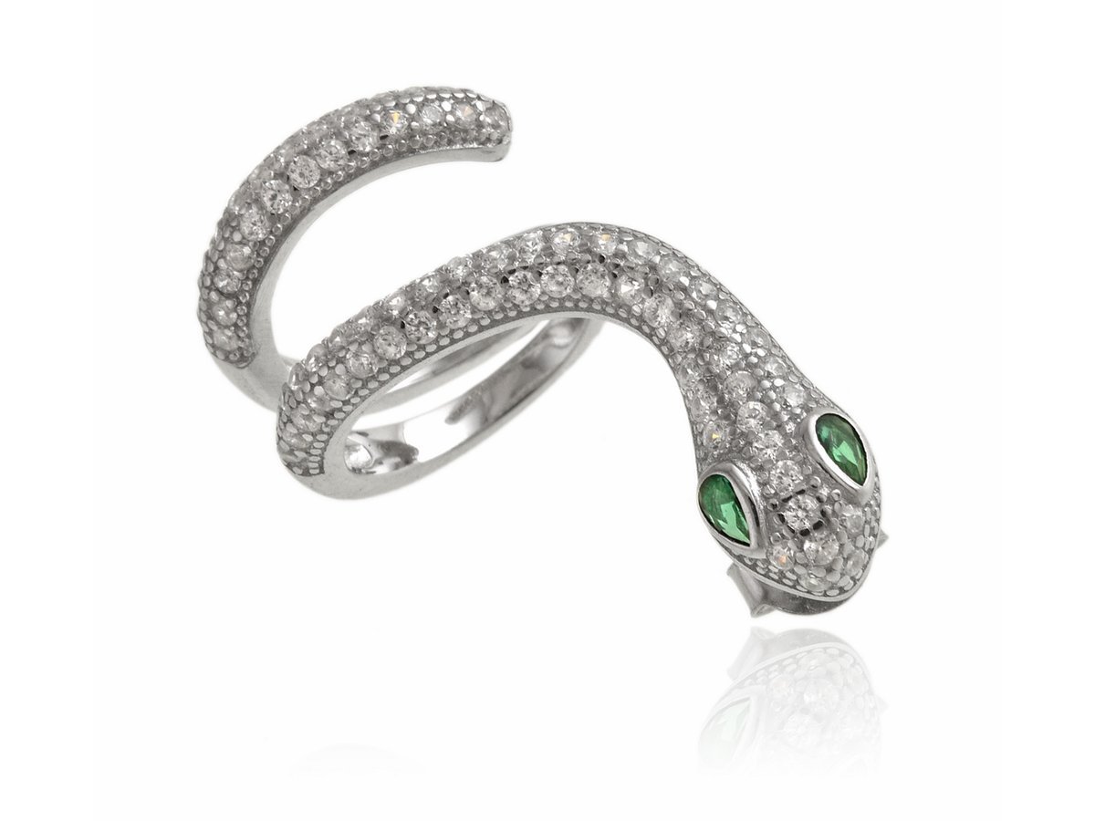 Nausznica srebrna Wąż z zielonymi oczami na prawe ucho k3662