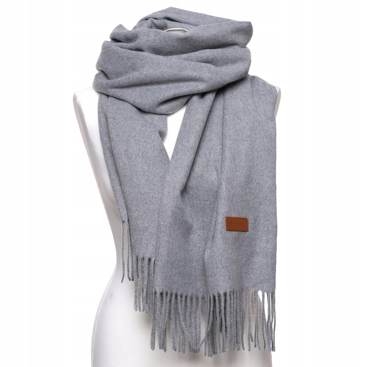 Szal Damski Szalik Modny Szary Z Frędzlami Stylowy Jesień Zima Moraj Grey