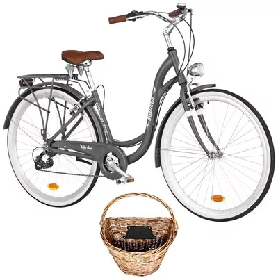 Rower miejski INDIANA Moena A7ZP 28 cali damski Szary + Koszyk wiklinowy na rower VÖGEL VKS-502 Stylowy | Bezpłatny transport | Raty
