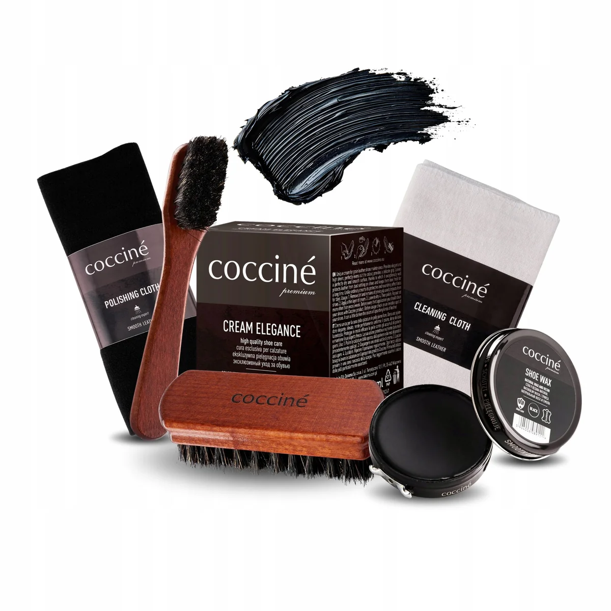 6 Produktów Kompletny Zestaw do Pielęgnacji Czarnych Butów ze Skóry Coccine
