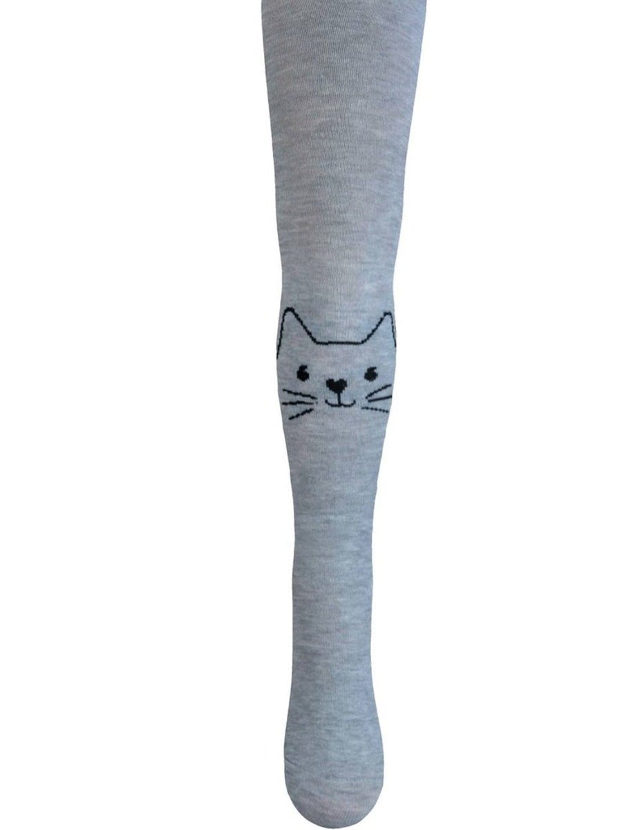 Dziewczęce rajstopy bawełniane kotek szare Milusie r.116/122