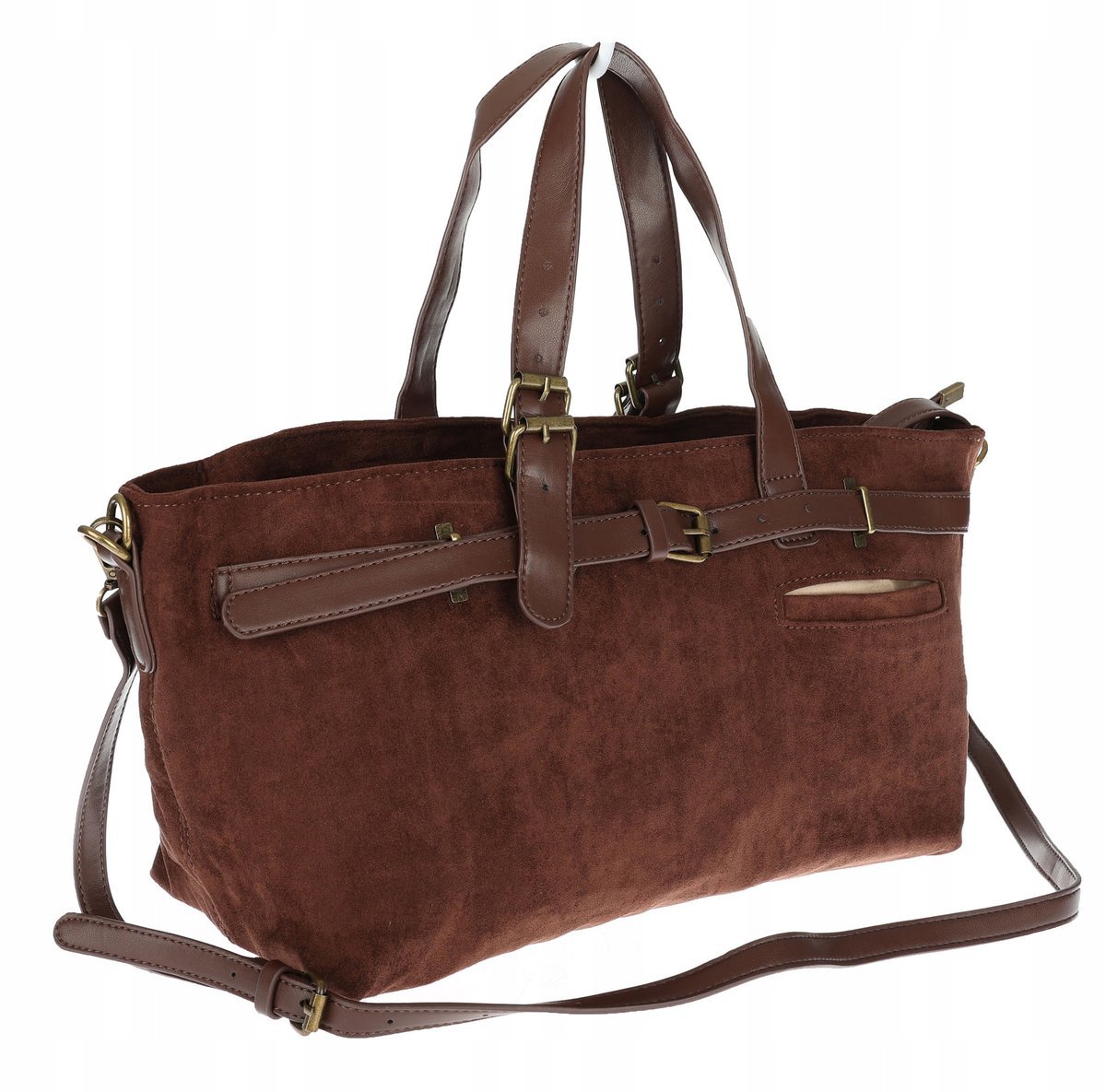 Torebka Damska shopper zamszowa torba jamnik włoska marka 1255 Czekoladowa