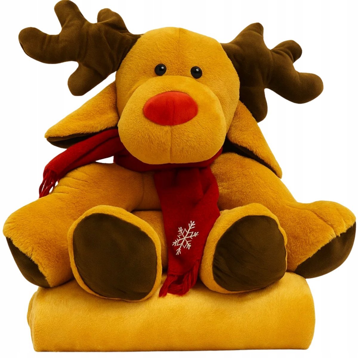 MASKOTKA PLUSZAK DUŻY RENIFER 3W1 DUŻA PRZYTULANKA PODUSZKA 45 CM + KOC