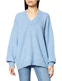 Swetry damskie - NA-KD Damski sweter z dzianiny z dekoltem w serek, Blue, XXS - grafika 1