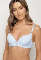 Biustonosze - Jasnoniebieski Gładki Biustonosz Push Up z Ozdobną Aplikacją Idanisse - miniaturka - grafika 1