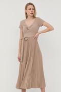 Sukienki - Guess sukienka kolor brązowy midi rozkloszowana - miniaturka - grafika 1
