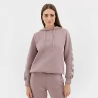 Bluzy sportowe damskie - Damska bluza dresowa nierozpinana z kapturem Guess Britney Hooded - różowa - GUESS - miniaturka - grafika 1