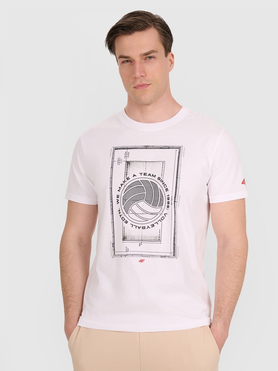 T-shirt regular z nadrukiem siatkarskim męski 4F 4FRAW25TTSHM3236-10S Biały XXL