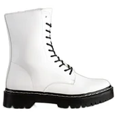 Botki damskie - S. BARSKI Sznurowane Glany Na Platformie S.BARSKI białe - miniaturka - grafika 1